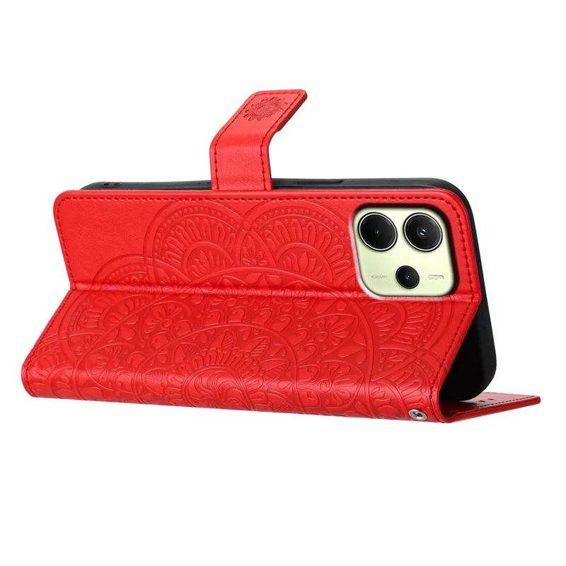Für Xiaomi Redmi Note 14 4G (163,25x76,55x8,16 mm) Brieftasche Handyhülle Schmetterling Blumenmuster Leder Flip Cover mit Trageriemen - Rot