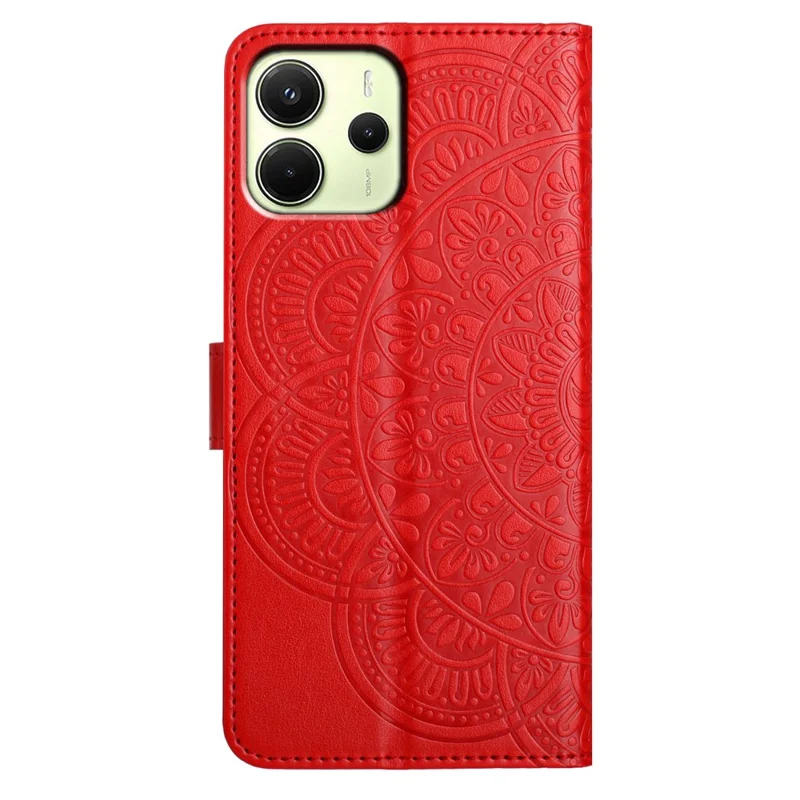 Für Xiaomi Redmi Note 14 4G (163,25x76,55x8,16 mm) Brieftasche Handyhülle Schmetterling Blumenmuster Leder Flip Cover mit Trageriemen - Rot
