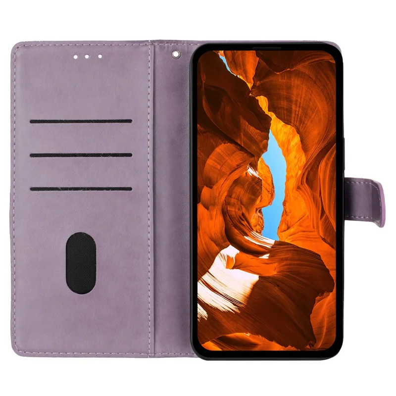 Für Xiaomi Redmi Note 14 4G (163,25x76,55x8,16 mm) Brieftasche Handyhülle Schmetterling Blumenmuster Leder Flip Cover mit Trageriemen - Lila