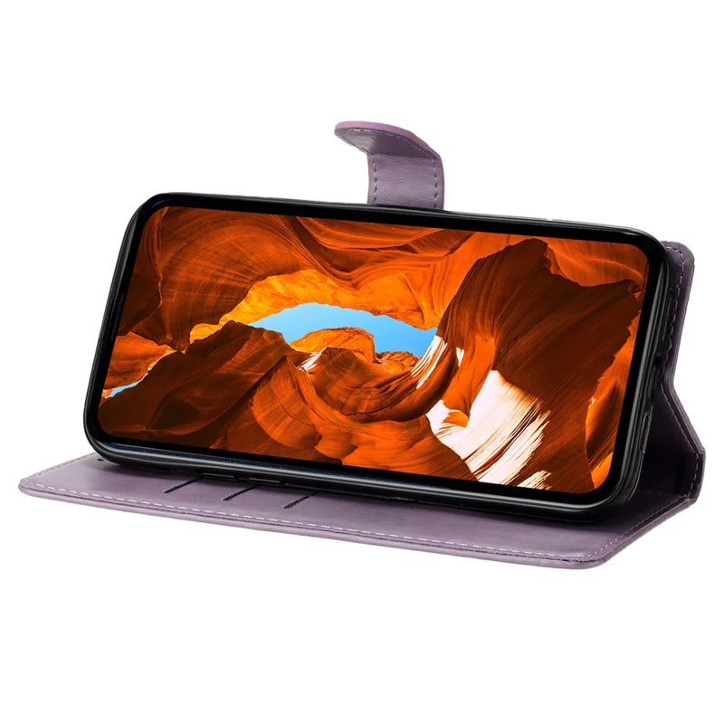 Für Xiaomi Redmi Note 14 4G (163,25x76,55x8,16 mm) Brieftasche Handyhülle Schmetterling Blumenmuster Leder Flip Cover mit Trageriemen - Lila