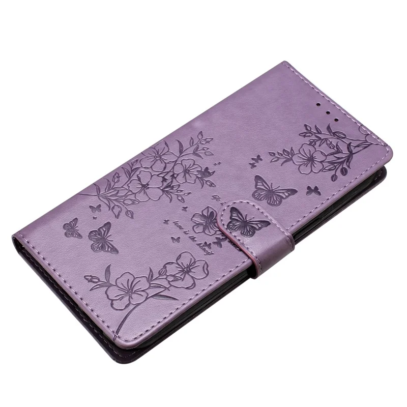 Für Xiaomi Redmi Note 14 4G (163,25x76,55x8,16 mm) Brieftasche Handyhülle Schmetterling Blumenmuster Leder Flip Cover mit Trageriemen - Lila