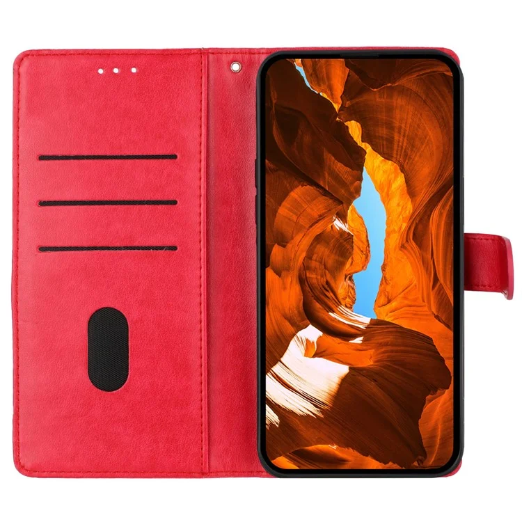 For OnePlus 13 Wallet Phone Case Butterfly Floral Imprint Leather Flip Cover with Strap - Red