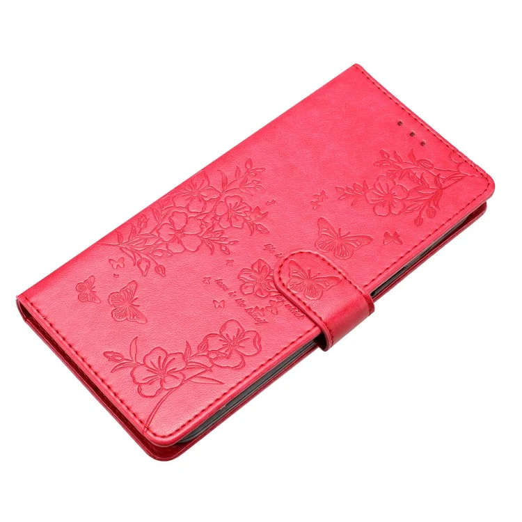 For OnePlus 13 Wallet Phone Case Butterfly Floral Imprint Leather Flip Cover with Strap - Red
