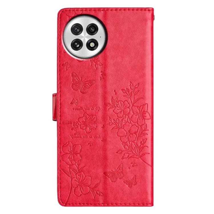 For OnePlus 13 Wallet Phone Case Butterfly Floral Imprint Leather Flip Cover with Strap - Red