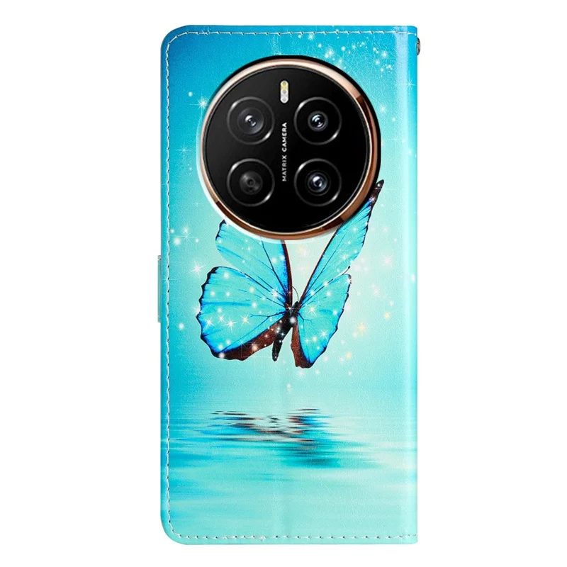 For Honor Magic7 5G Wallet Case PU Leather Pattern Printing Stand Phone Cover with Strap - Blue Butterfly