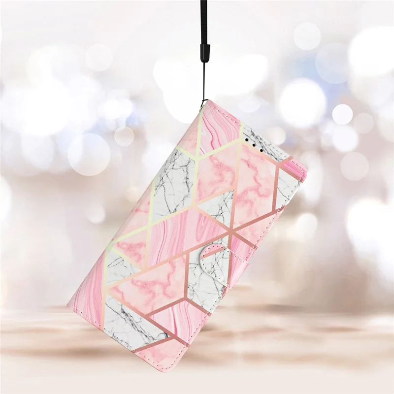 For Honor Magic7 Pro 5G Wallet Case PU Leather Pattern Printing Stand Phone Cover with Strap - Pink Marble