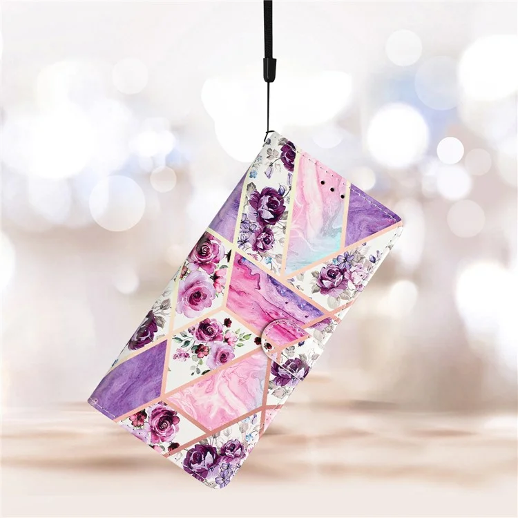 Funda Tipo Cartera para OnePlus 13 de Cuero PU con Estampado de Flores, Soporte y Correa - Flores Moradas