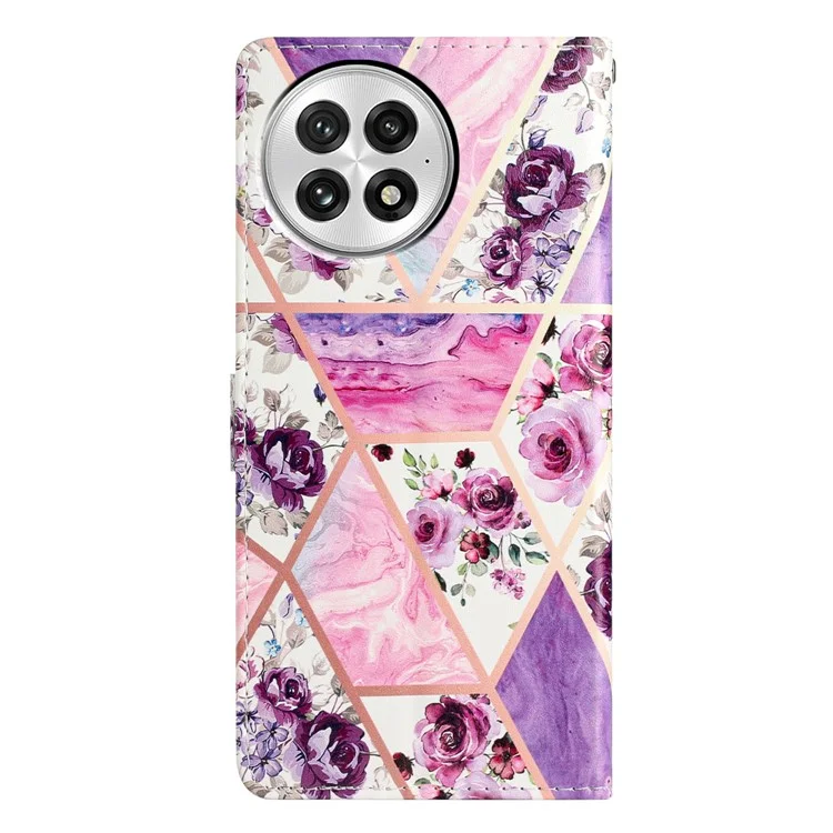 Funda Tipo Cartera para OnePlus 13 de Cuero PU con Estampado de Flores, Soporte y Correa - Flores Moradas