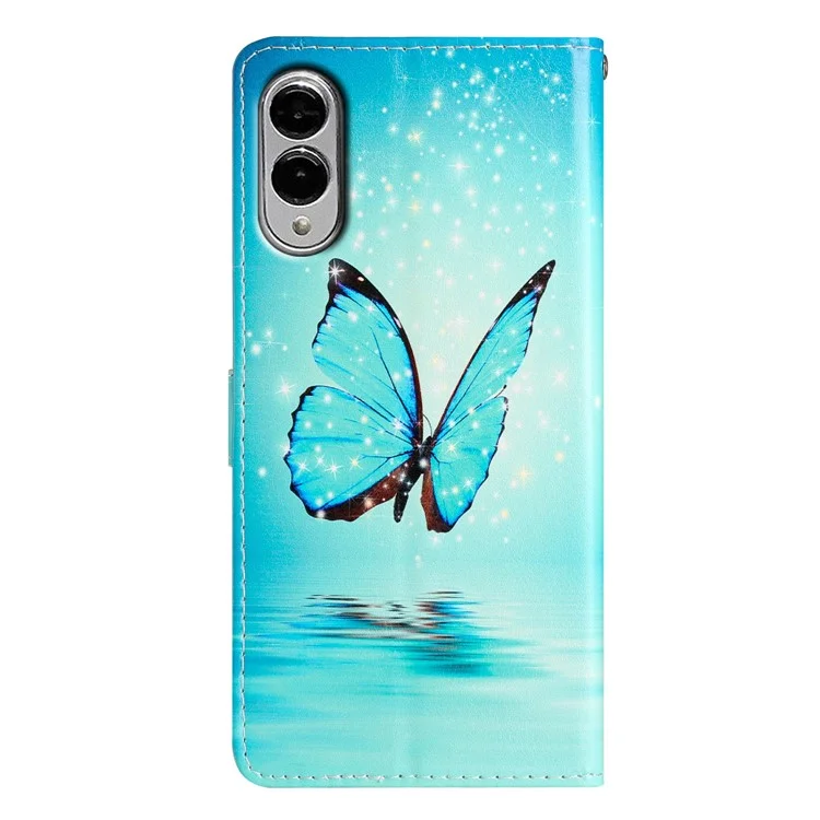 For Samsung Galaxy S25 Edge Wallet Case PU Leather Pattern Printing Stand Phone Cover with Strap - Blue Butterfly