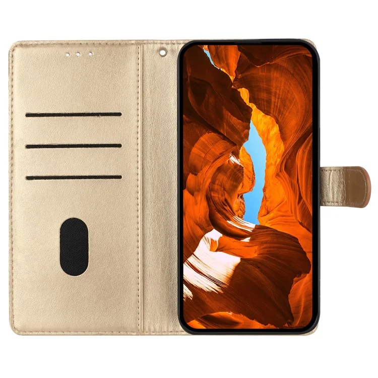 For iPhone 16e Wallet Phone Case Butterfly Floral Imprint Leather Flip Cover with Strap - Gold