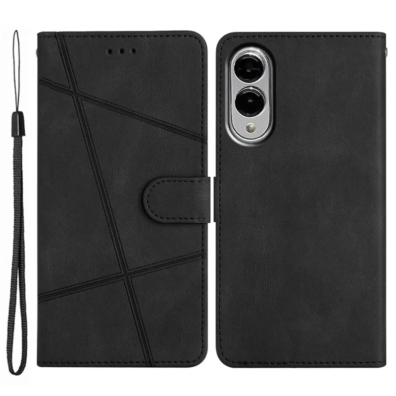 Per Samsung Galaxy S25 Edge Custodia portafoglio Linea impresso Pelle anti-goccia Flip Phone Cover - Nero