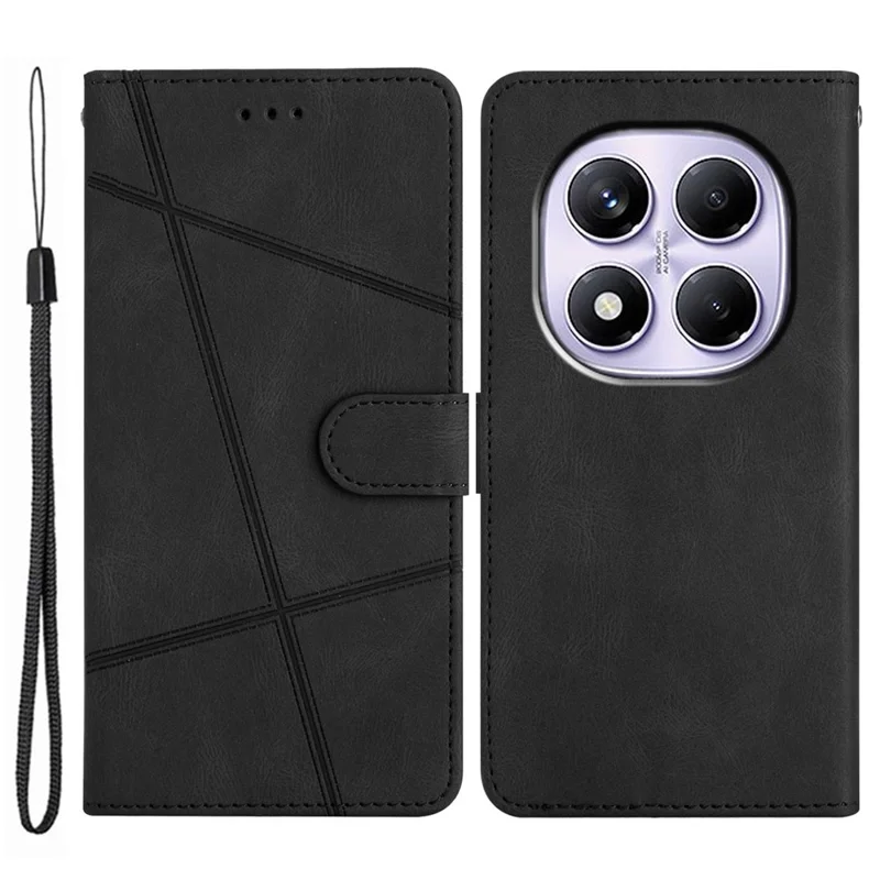 Per Xiaomi Redmi Note 14 Pro 4G Cover a Portafoglio con Linee Impresse, Pelle Effetto Soft-Touch, Custodia Protettiva a Libro - Nero