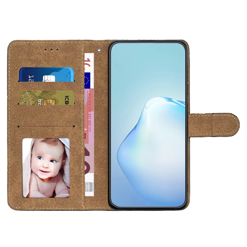 For Xiaomi Redmi Note 14 Pro 4G Wallet Case Line Imprinted Skin-Touch Leather Flip Phone Cover - Red