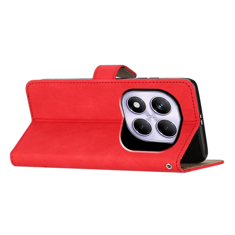 For Xiaomi Redmi Note 14 Pro 4G Wallet Case Line Imprinted Skin-Touch Leather Flip Phone Cover - Red