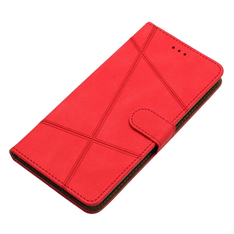 For Xiaomi Redmi Note 14 Pro 4G Wallet Case Line Imprinted Skin-Touch Leather Flip Phone Cover - Red
