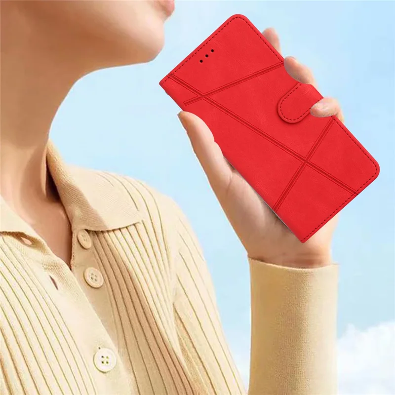 For Xiaomi Redmi Note 14 Pro 4G Wallet Case Line Imprinted Skin-Touch Leather Flip Phone Cover - Red