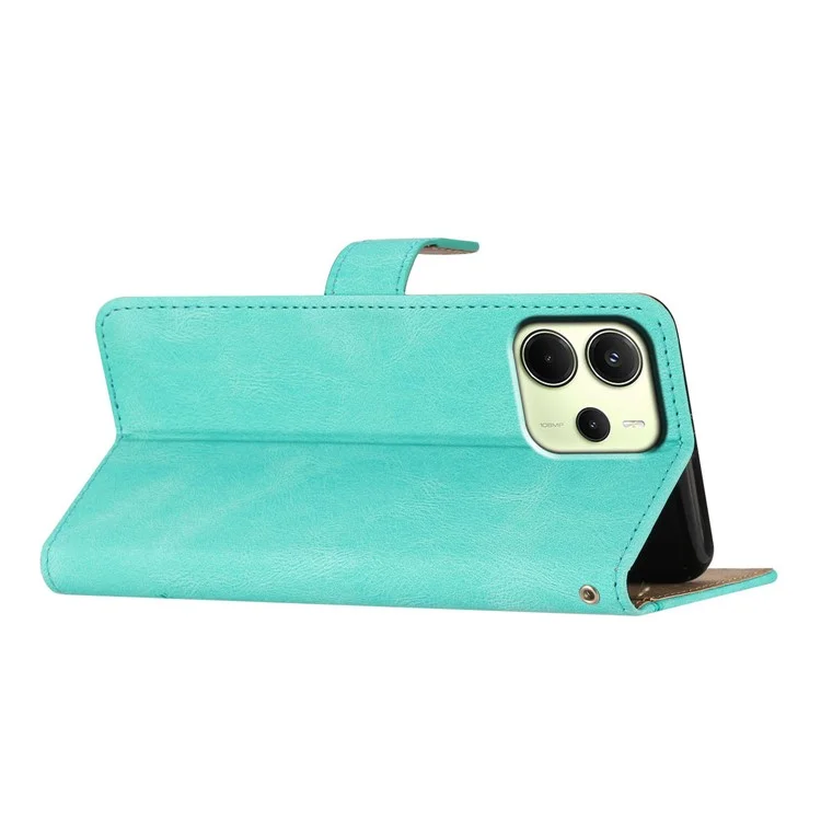 Pour Xiaomi Redmi Note 14 4G (163,25x76,55x8,16 mm) Étui Portefeuille Ligné Effet Peau Antidérapant Anti-Chute en Cuir Rabattable pour Téléphone - Vert