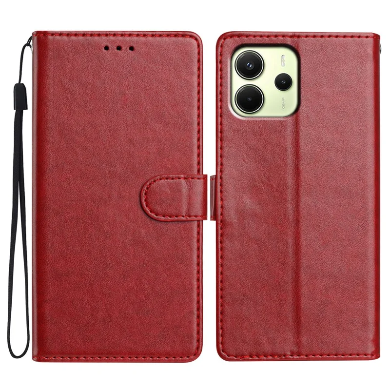 For Xiaomi Redmi Note 14 4G (163.25mm) Leather Case Wallet Stand Phone Cover with Handy Strap - Red