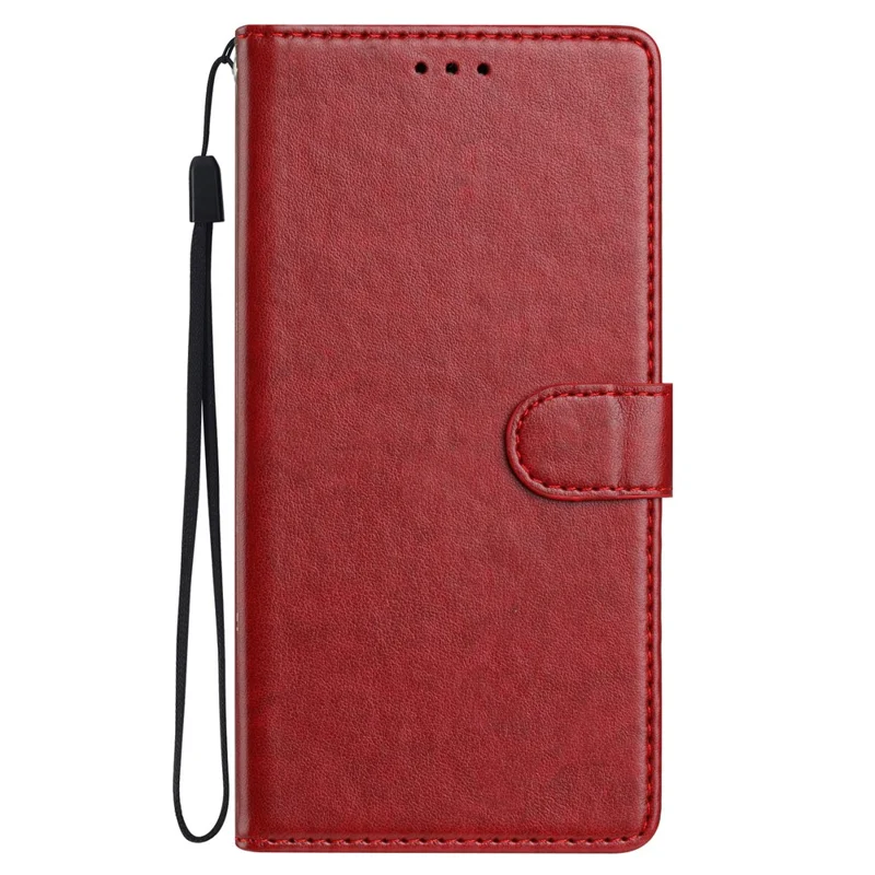 For Xiaomi Redmi Note 14 4G (163.25mm) Leather Case Wallet Stand Phone Cover with Handy Strap - Red