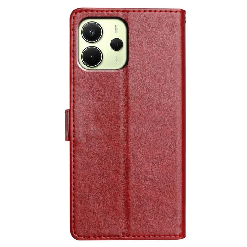 For Xiaomi Redmi Note 14 4G (163.25mm) Leather Case Wallet Stand Phone Cover with Handy Strap - Red