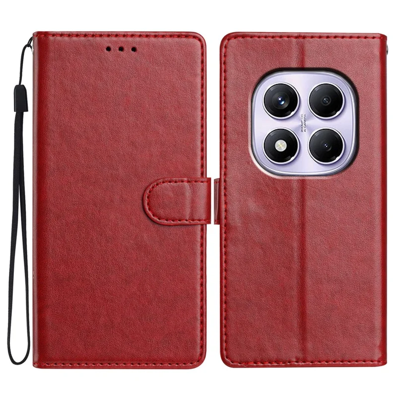For Xiaomi Redmi Note 14 Pro 4G Leather Case Wallet Stand Phone Cover with Handy Strap - Red