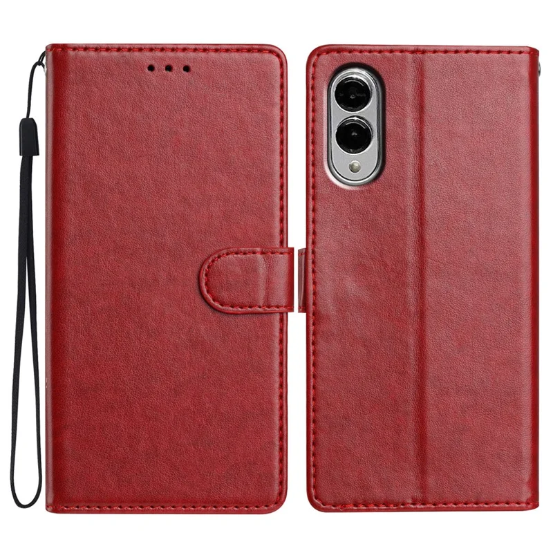 Capa de Couro Carteira para Samsung Galaxy S25 Edge com Suporte e Alça - Vermelho
