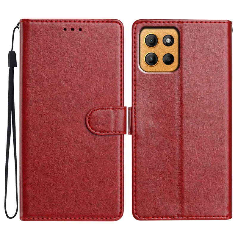 Funda de Cuero Tipo Cartera con Soporte y Correa para Motorola Moto G15 4G - Rojo
