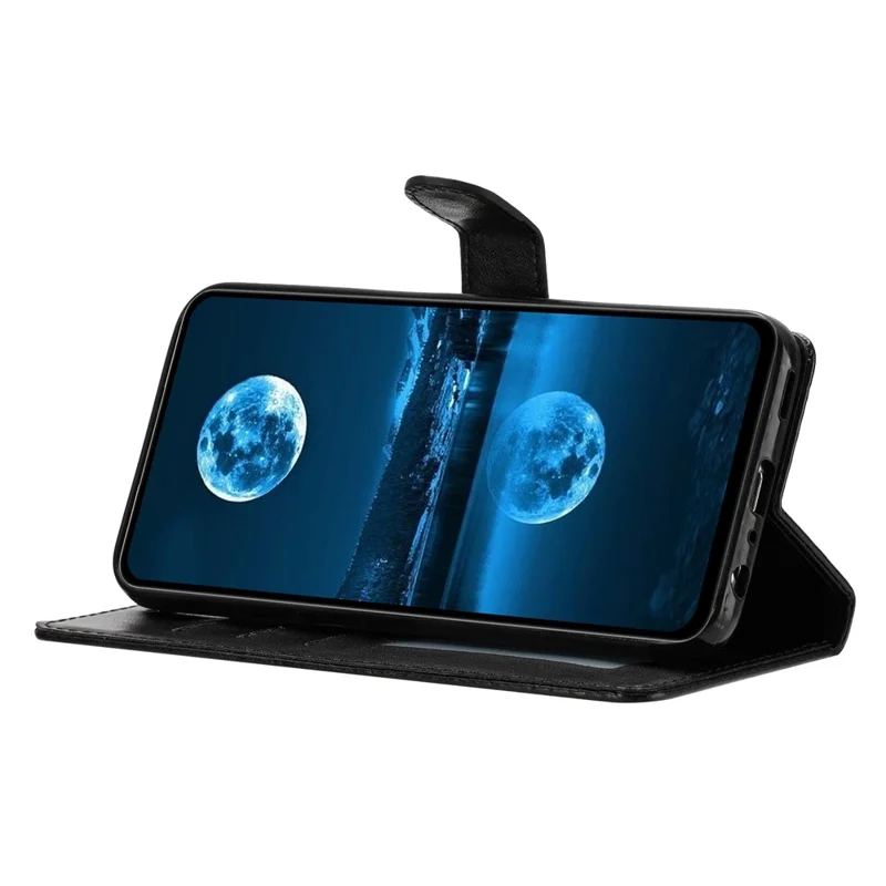 For Honor Magic7 5G Leather Case Wallet Stand Phone Cover with Handy Strap - Black