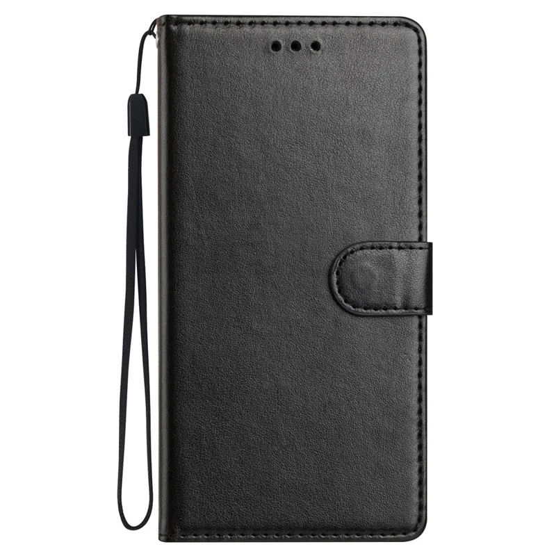 For Honor Magic7 5G Leather Case Wallet Stand Phone Cover with Handy Strap - Black
