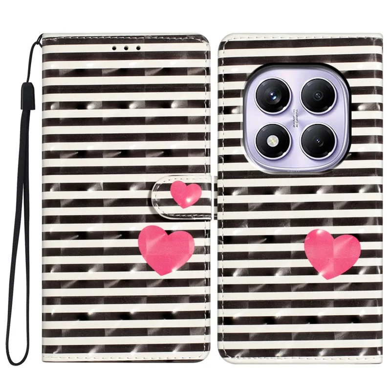 For Xiaomi Redmi Note 14 Pro 4G Case PU Leather Wallet Phone Cover 3D Pattern Printing - Stripes  /  Heart