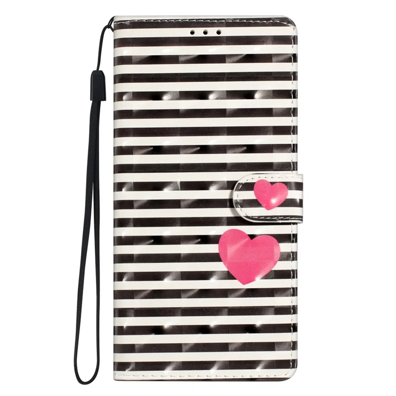 For Xiaomi Redmi Note 14 Pro 4G Case PU Leather Wallet Phone Cover 3D Pattern Printing - Stripes  /  Heart