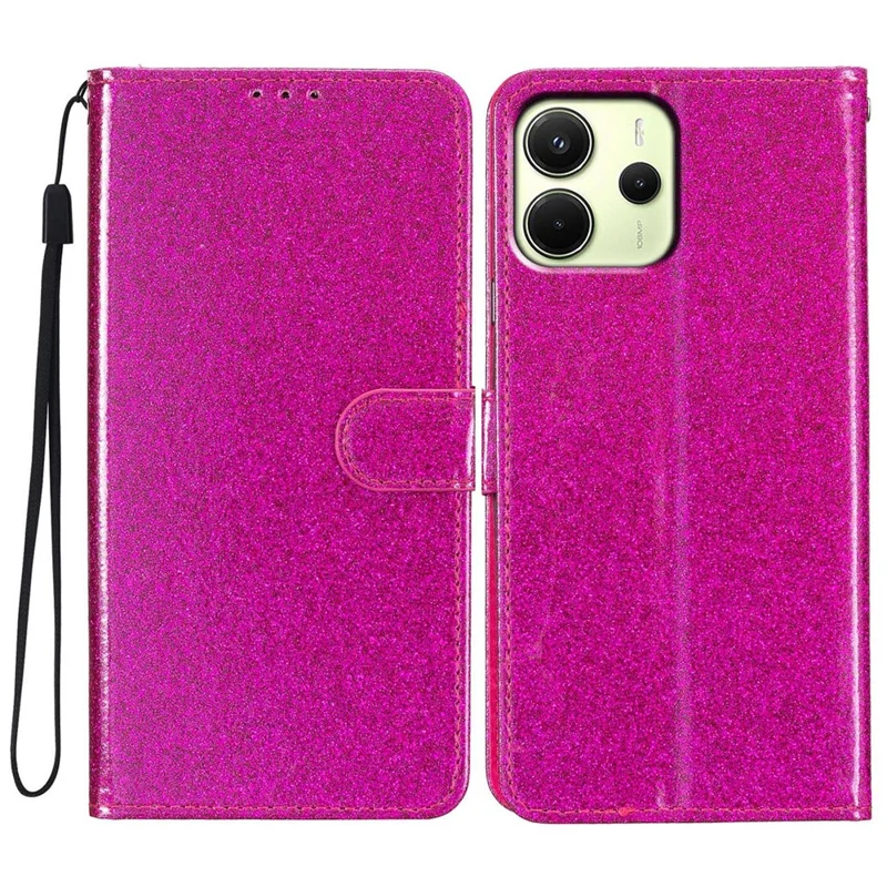 For Xiaomi Redmi Note 14 4G (163.25mm) Wallet Case Glitter Anti-Scratch Leather Phone Cover Stand - Rose