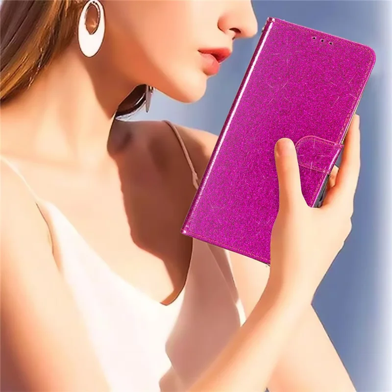 For Xiaomi Redmi Note 14 4G (163.25mm) Wallet Case Glitter Anti-Scratch Leather Phone Cover Stand - Rose