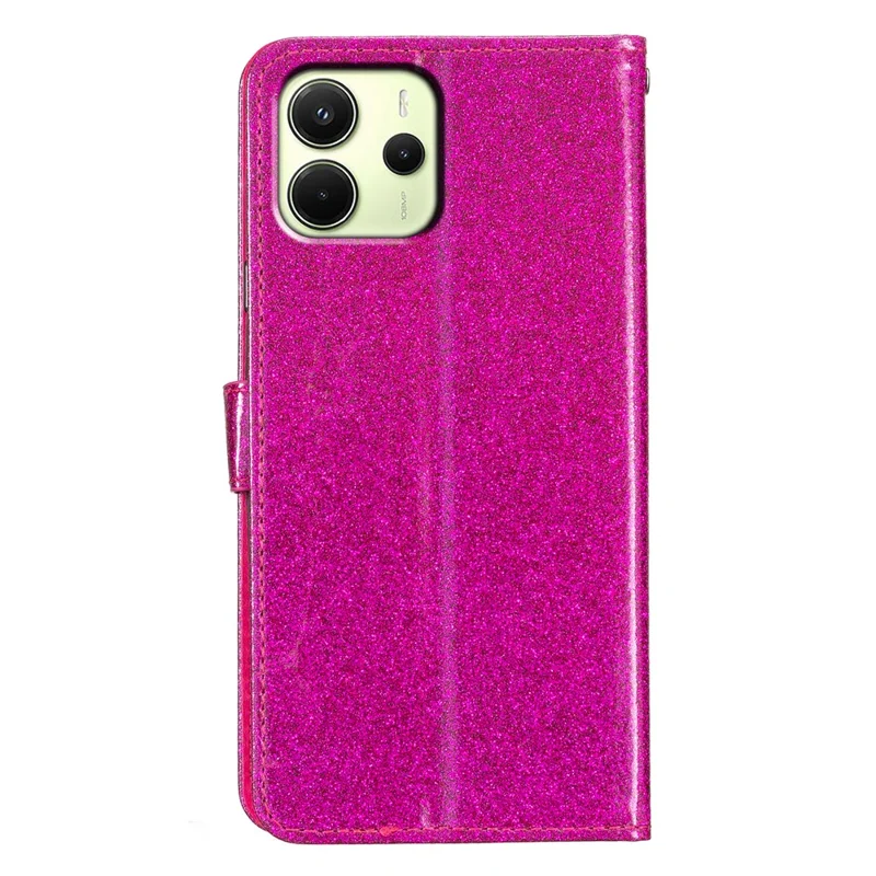 For Xiaomi Redmi Note 14 4G (163.25mm) Wallet Case Glitter Anti-Scratch Leather Phone Cover Stand - Rose