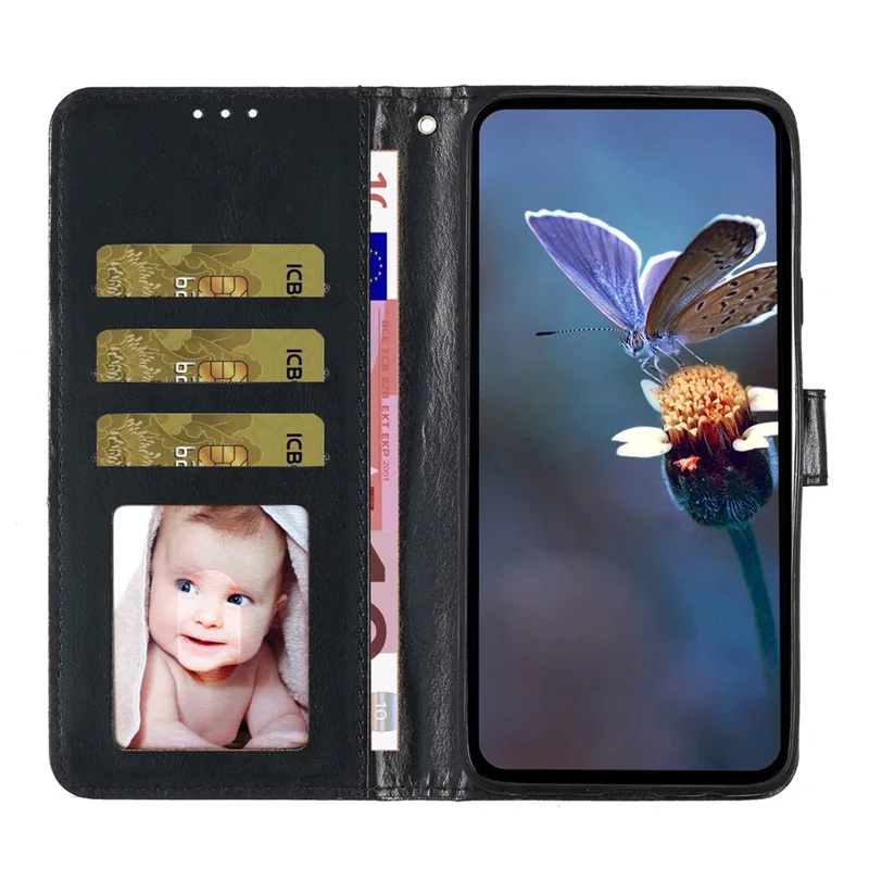 For Xiaomi Redmi Note 14 Pro 4G Wallet Case Glitter Anti-Scratch Leather Phone Cover Stand - Black