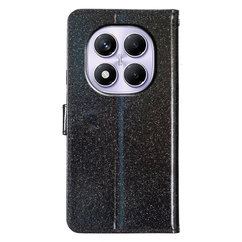 For Xiaomi Redmi Note 14 Pro 4G Wallet Case Glitter Anti-Scratch Leather Phone Cover Stand - Black