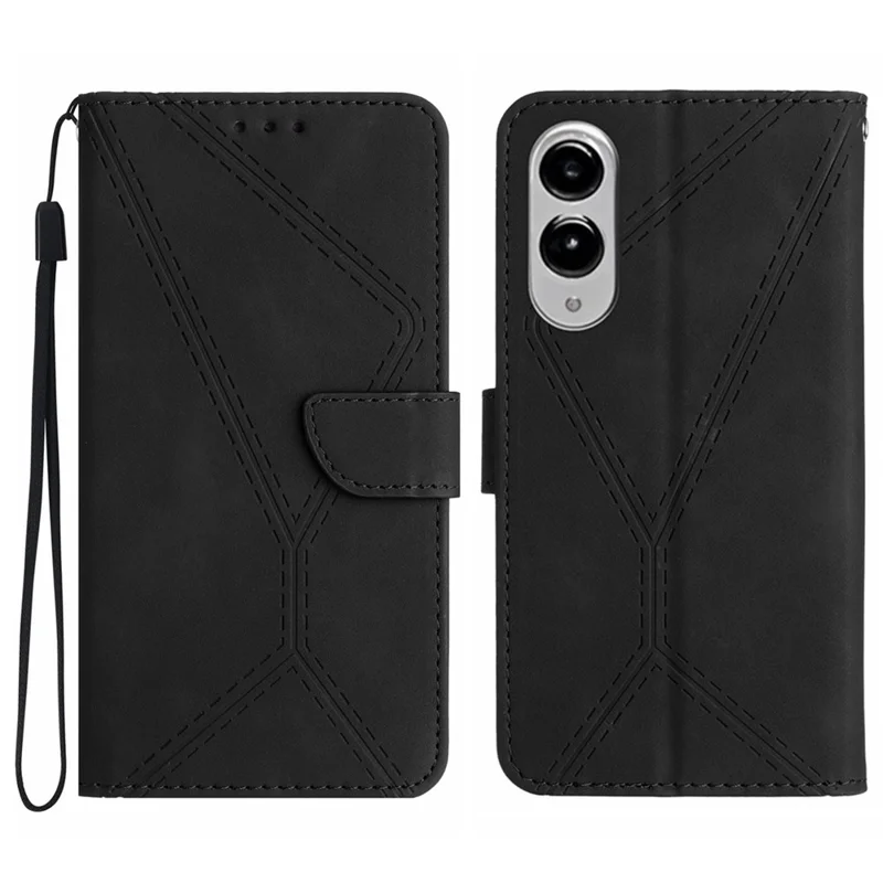 Cover a libro in pelle PU per Samsung Galaxy S25 Edge con linee stampate - Nero