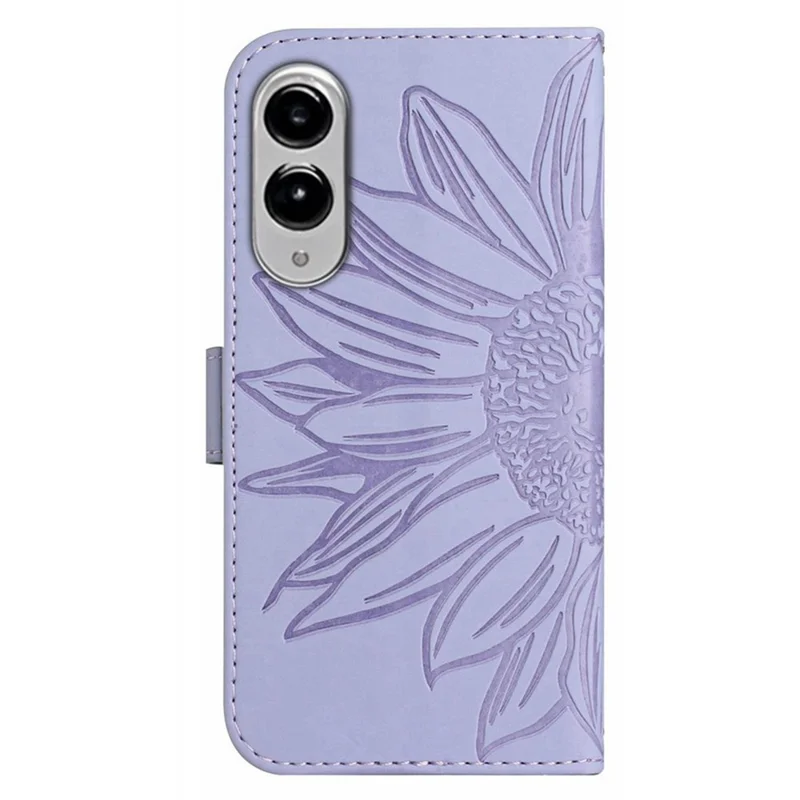 For Samsung Galaxy S25 Edge Case Sunflower Imprint Leather Wallet Phone Cover with Wrist Strap - Light Purple