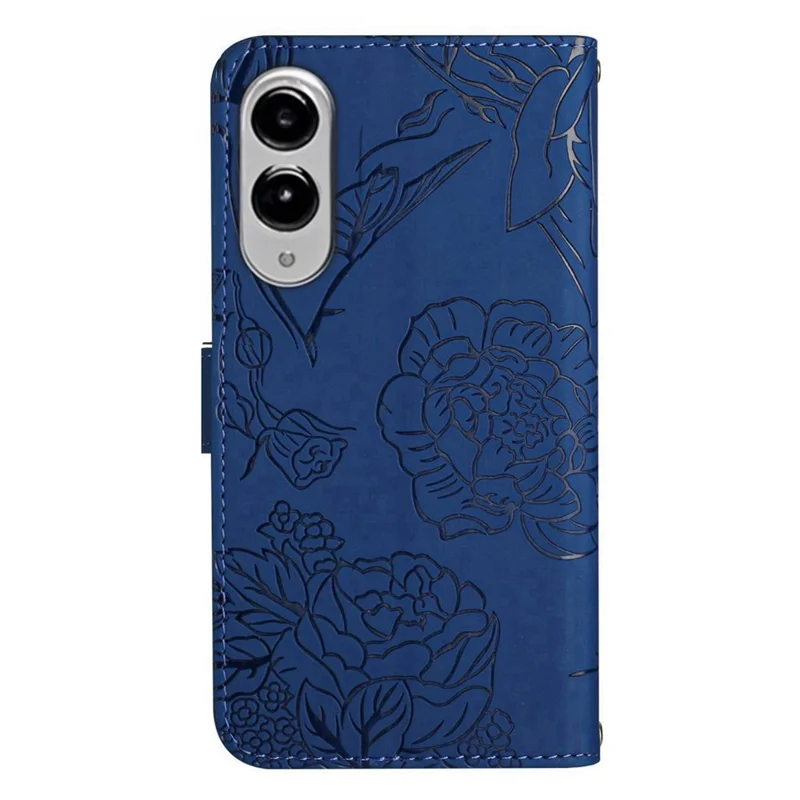 For Samsung Galaxy S25 Edge Case Butterfly Flower Imprinted Leather Phone Cover with Strap - Blue