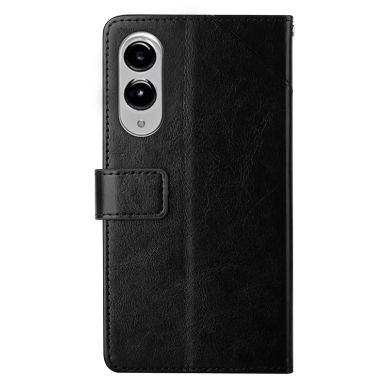 For Samsung Galaxy S25 Edge Case with Wrist Strap Y Shaped Lines Imprint Leather Phone Cover - Black