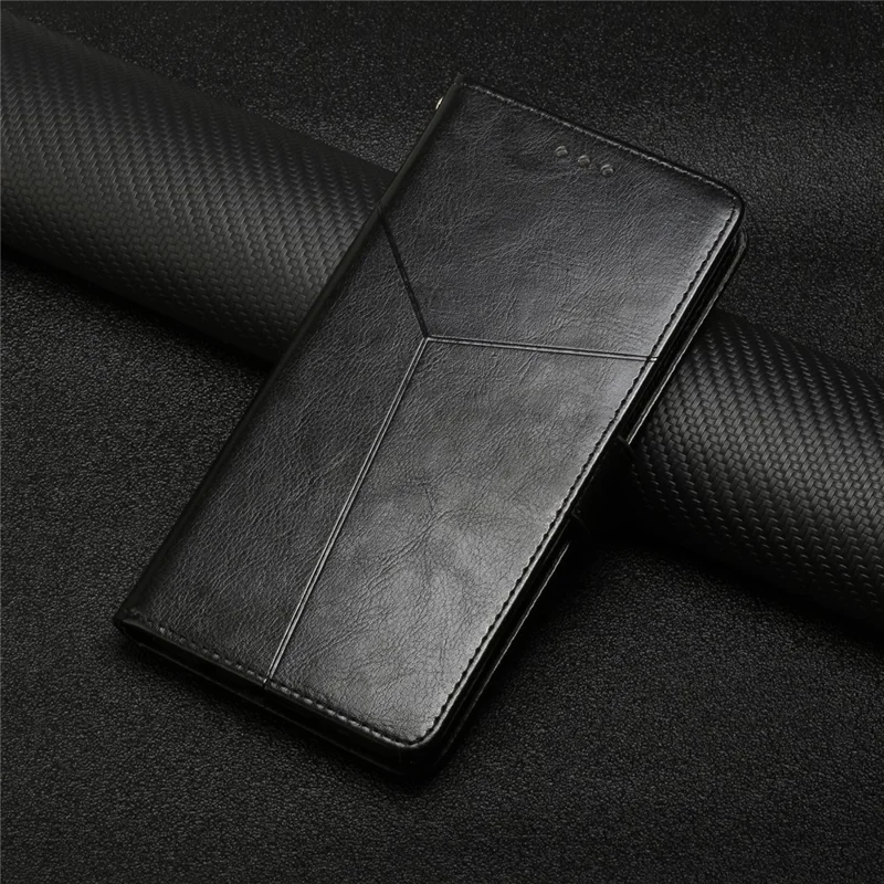 For Samsung Galaxy S25 Edge Case with Wrist Strap Y Shaped Lines Imprint Leather Phone Cover - Black