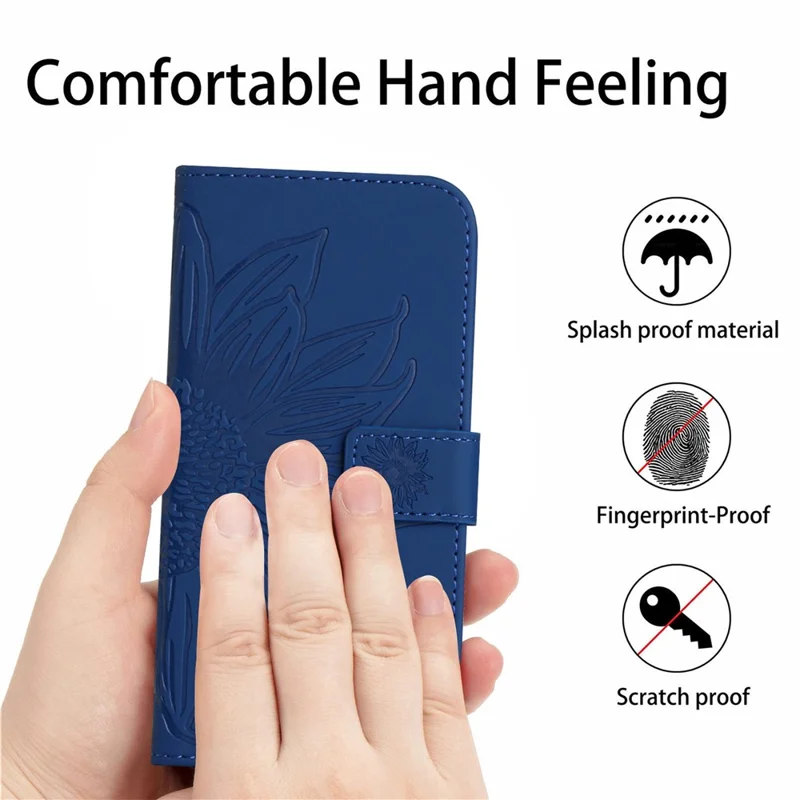For Realme 13+ 5G Case Sunflower Imprint Leather Wallet Phone Cover with Wrist Strap - Sapphire
