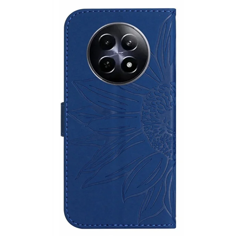 For Realme 13+ 5G Case Sunflower Imprint Leather Wallet Phone Cover with Wrist Strap - Sapphire