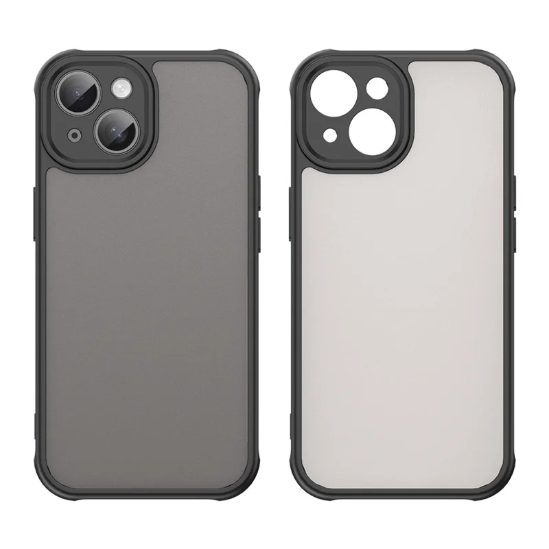 For iPhone 15 Case Drop Proof Airbags Frosted Translucent PC + TPU Phone Back Cover - Black
