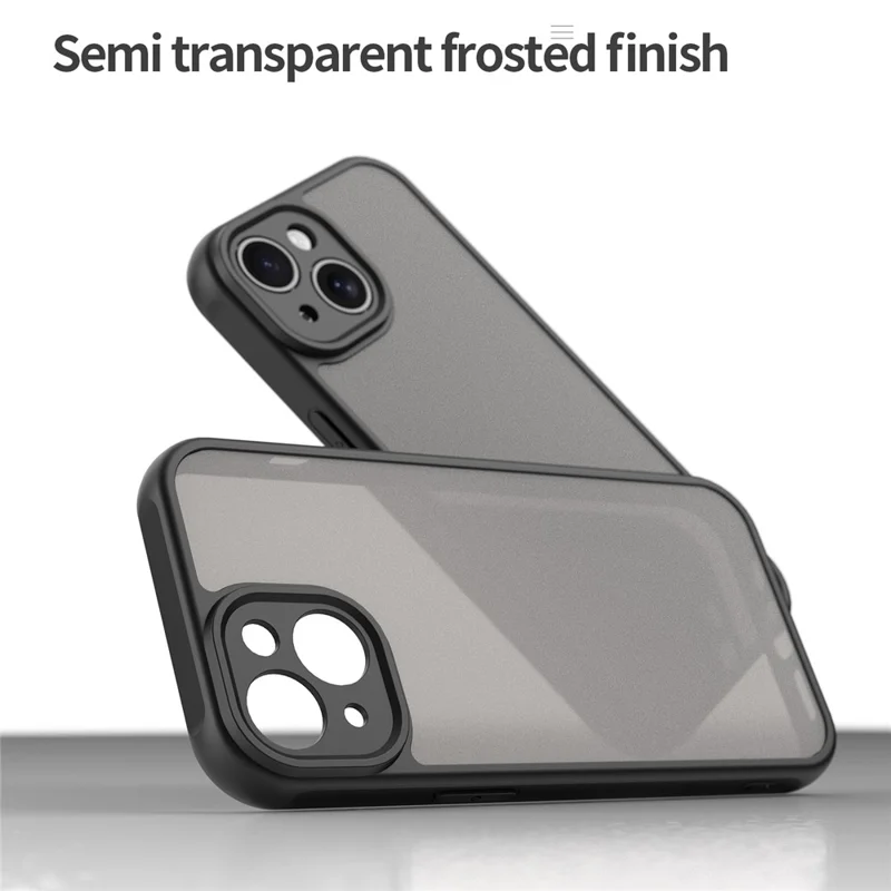 For iPhone 15 Case Drop Proof Airbags Frosted Translucent PC + TPU Phone Back Cover - Black