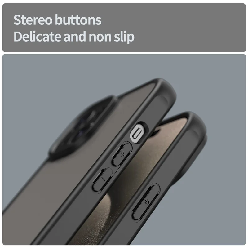 For iPhone 15 Case Drop Proof Airbags Frosted Translucent PC + TPU Phone Back Cover - Black