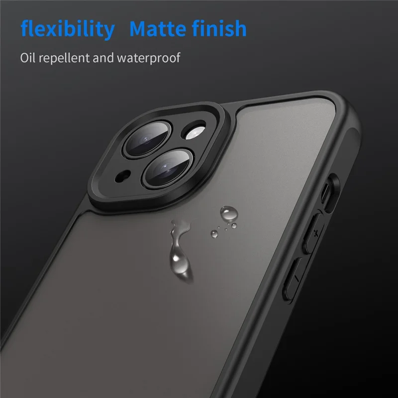 For iPhone 15 Case Drop Proof Airbags Frosted Translucent PC + TPU Phone Back Cover - Black
