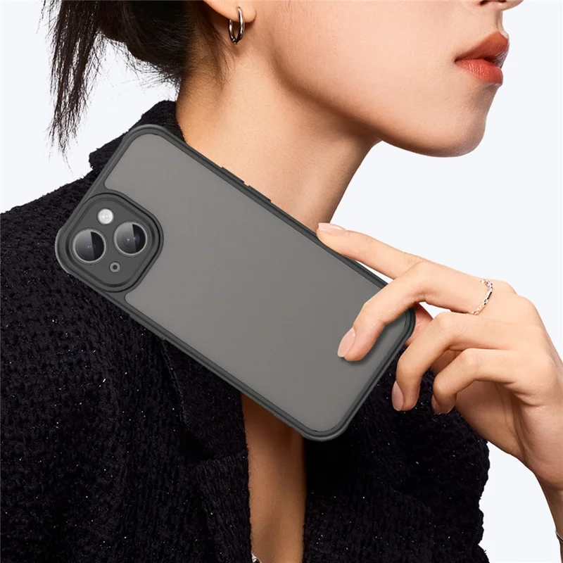 For iPhone 15 Case Drop Proof Airbags Frosted Translucent PC + TPU Phone Back Cover - Black