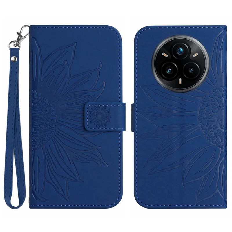 Voor Realme 14 Pro+ 5G hoesje met zonnebloemprint Lederen portemonnee telefoonhoes met polsbandje - Saflir