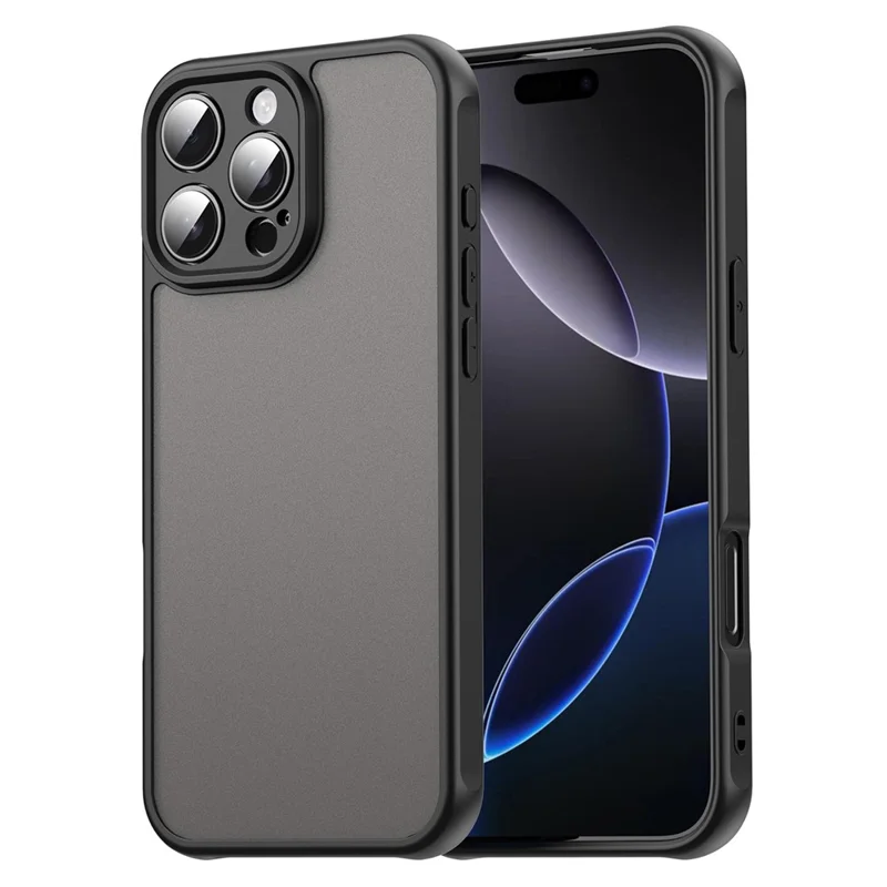 For iPhone 16 Pro Max Case Drop Proof Airbags Frosted Translucent PC + TPU Phone Back Cover - Black